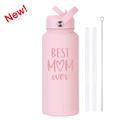 Borraccia termica rosa con stampa Best Mom Ever, include due cannucce e uno scovolino - Rosa Chiaro 11E2