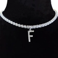 Silver choker with zircon stones and a prominent letter F pendant on black velvet - Letter F [Silver]