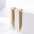 Elegant gold-plated stainless steel long tassel earrings featuring square box chains - Gold