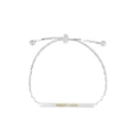 Silver enamel flower bracelet with GOOD LUCK engraving and adjustable pull chain - Good Luck Tag Style (0758) / Silver
