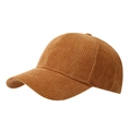 Brown corduroy baseball cap with a structured crown and adjustable back strap - Caramel color