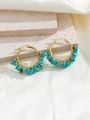 Bohemian handmade round gold hoop earrings with natural turquoise crushed stone wrap - Lake Blue