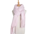Pink mohair scarf with fluffy texture and long tassels on a professional display stand - Pink