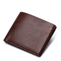 Classic men's short bifold wallet in brown pebbled leather with a soft textured finish - Dark Brown
