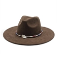 Detail of dark brown fedora featuring ethnic braided band with colorful beads - Suede / Coffee
