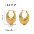 Detailed view of U-shaped gold-plated stainless steel earrings with textured lines - Spiral Texture U-Shaped Style (NB-E1195)