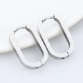 Polished silver-tone U-shaped oval stainless steel hoop earrings in a minimalist style - Long U-Shape 21mm Steel Color