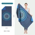 Quick-dry microfiber beach towel with blue mandala pattern measuring 160x80cm size - Deep Blue Geometric Mandala (STJ202308) / 160x80cm