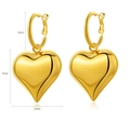 Gold stainless steel heart drop earrings with dimensions 25mm ring and 35mm heart pendant - 3D Large Mirror Heart Drop Earrings (E601-GO)