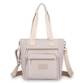 Multifunctional beige nylon tote bag with multiple zipper pockets and adjustable strap - Khaki
