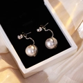 Elegant pearl drop earrings with silver hooks presented in a luxury black velvet gift box - Large Artificial Pearl Hook Earrings (E4660)