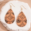 Ethnic teardrop cork earring with black mandala pattern and gold fishhook wire - Black Mandala Teardrop (5#)