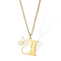 Golden stainless steel letter H necklace with female profile and leaf design - Letter I