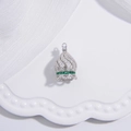Macro di ciondolo a corona in argento S925 con zirconi e pietre verdi - Cappuccio per Nappine con Zircone Verde Oro Bianco
