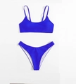 Royal blue two-piece high waisted bikini set with thin straps and U-neckline - S / Sapphire Blue