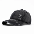 Houtskoolgrijze distressed denim honkbalpet met vintage wassing en gescheurde details - Verstelbaar / Zwart