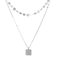 Dubbele zilveren ketting met platte ronde paillettenketting en een vierkante hanger - Zilver