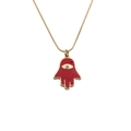 Detail of gold-plated Hamsa hand pendant necklace with red enamel and zircon evil eye - 00483 Style / 50CM Snake Chain