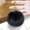 Plush black faux fur ball keychain with elegant gold-tone metal ring and spring clasp - Small Black Pom Pom