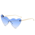 Chic heart-shaped rimless sunglasses with blue gradient lenses and golden metal temples - Gold Frame Gradient Blue Lens