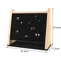 Beveled wooden jewelry display stand with black velvet slots for rings and earrings - Black