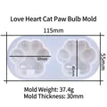 Translucent cat paw heart bulb silicone mold for DIY resin pendants with measurements - Heart Cat Paw Bulb Mold