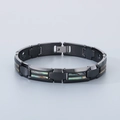 Bracciale magnetico da uomo in tungsteno nero con intarsio in conchiglia e croce - Nero con intarsio in conchiglia (KB186893-TS)