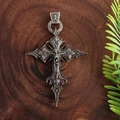 Collana a croce gotica retrò in argento con teschio e incisione DIE LAST su legno scuro - Ciondolo