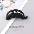 Minimalist matte black plastic banana hair clip for ponytails, size 8x2cm, Korean style - Square / Black