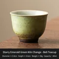 Starry emerald kiln glazed ceramic teacup in bell shape, 40ml capacity for Kung Fu tea - Bell Tasting Cup / Emerald Green Starry Sky