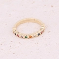 Macro detail of adjustable gold ring featuring vibrant multi-colored zirconia stones - Rainbow Row Colorful Zircon (5#)