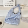 Sac cabas en peluche imprimé léopard bleu clair avec doublure à carreaux - Bleu