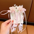 Pink Hanfu flower hair clips with long tassels and silky ribbons for girls - 84# Pink Large Flower Ribbon Clips