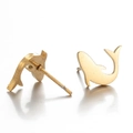 Minimalist golden dolphin stud earrings for women featuring a sleek matte finish design - Whale/Shark (Gold)