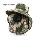 Digital Green camo outdoor sun hat with wide brim, face mask and neck flap for fishing - Digital Green