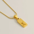 Gold letter X necklace with frosted rectangular pendant and thin snake chain - Letter X