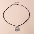 Detail of silver spider web pendant and black cord necklace with lobster clasp - Spider Web Necklace