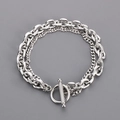 Bracciale a doppia catena cubana in acciaio al titanio argento con chiusura a levetta OT - Colore Acciaio (KB171141-Z)