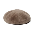 Detailed close-up showing the dense faux rabbit fur texture of this warm brown beret hat - M (56-58cm) / Khaki