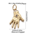 Golden Hamsa Hand charm with blue gemstone and white stones, copper material - Blue Heart Hamsa Hand (CX144-16)
