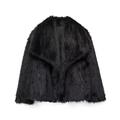 Women's black faux fur jacket with large lapels and short length in a stylish fit - XS / Black