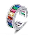 Macro detail of rainbow emerald cut stones and milgrain edge on adjustable ring - One Size / Platinum + Rainbow