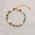 Bracciale di perline colorate con perle naturali, pietre in vetro e chiusura a moschettone - Bracciale in Pietra con Perline Colorate e Perla d'Acqua Dolce