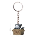 Cute grey tabby 3D kitten in cardboard box keychain pendant with metal ring charm - Keychain / Take Me Away Red-Mouth Gray Cat