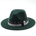 Detail of dark green wool fedora hat featuring pearl and rhinestone embellishment - M (56-58cm) / Dark Green