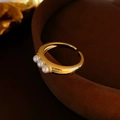 Adjustable gold plated ring featuring three baroque pearls in a vintage French style - Real Gold Plated Pearl Open Ring