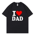 Black cotton t-shirt with large white I Love Dad letter print and red heart symbol - XS / Black (I Love Dad)
