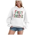 White fleece hoodie with Merry Christmas letter print and drawstring hood for winter - S / Tops / White-Merry Christmas