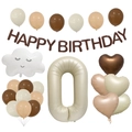 Caramel cream birthday party set with number 0 balloon and heart foil decor - Cream White Number Set 0