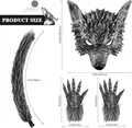 Black and white size chart for Halloween wolf costume mask, tail and claw gloves set - Wolf Mask + Leather Gloves + Tail 4-Piece Set